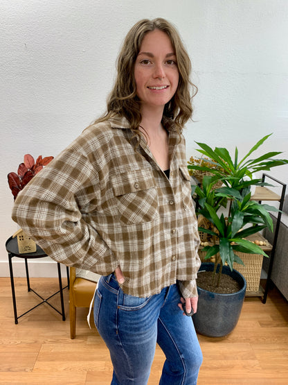 Mocha Cropped Plaid Shirt