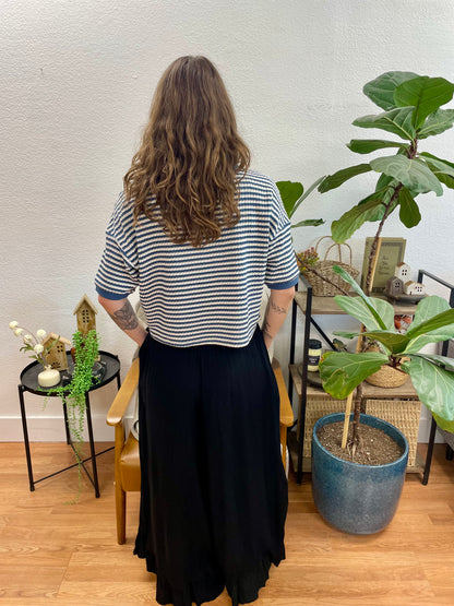 Black Ruffle Hem Drawstring Pants