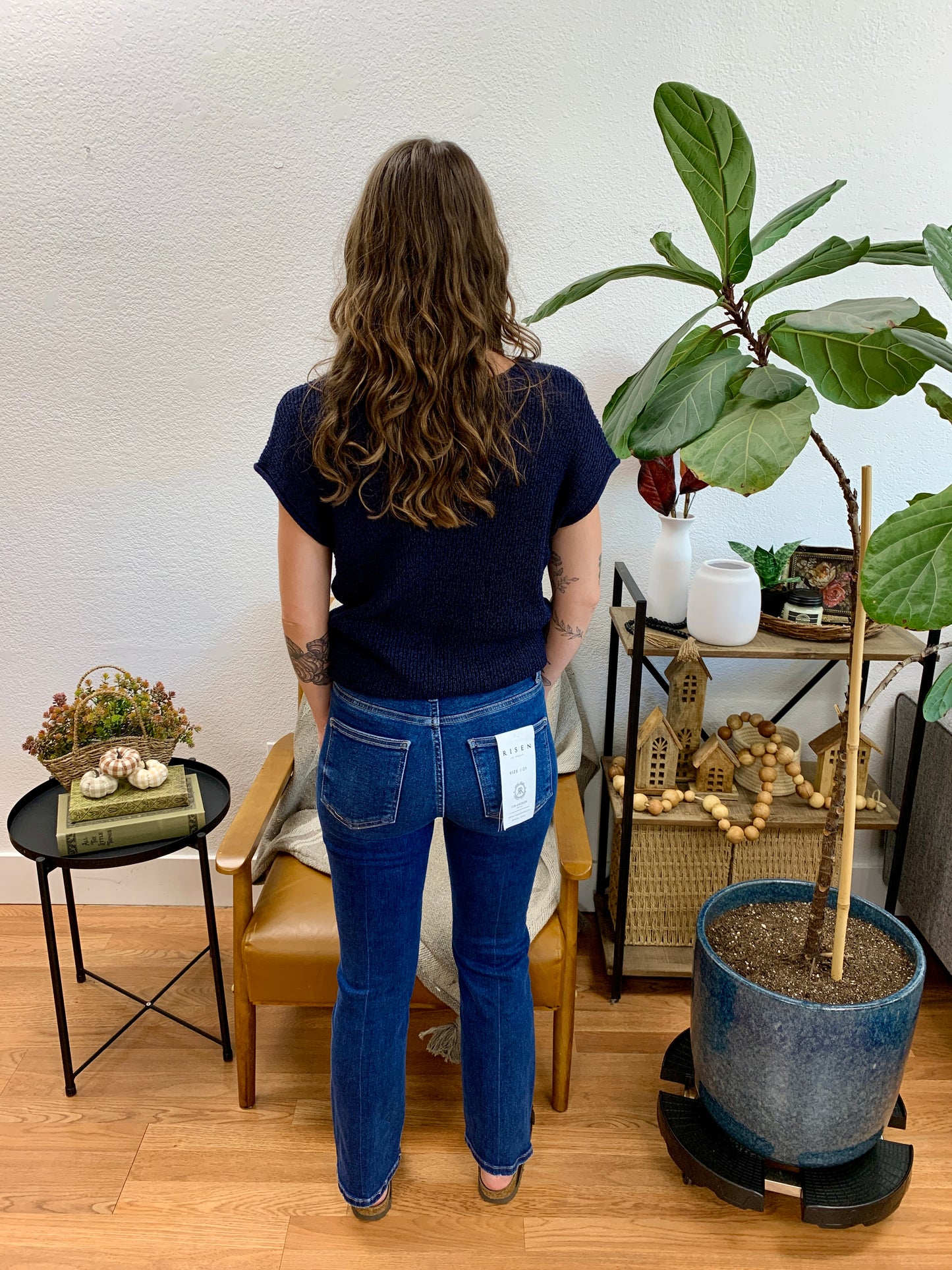 Risen High Rise Crop Straight Jeans