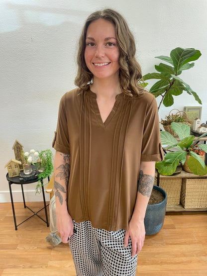 Coffee Pintuck Top