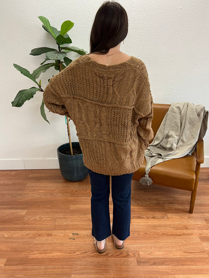 Camel Chunky Cable Knit Cardigan