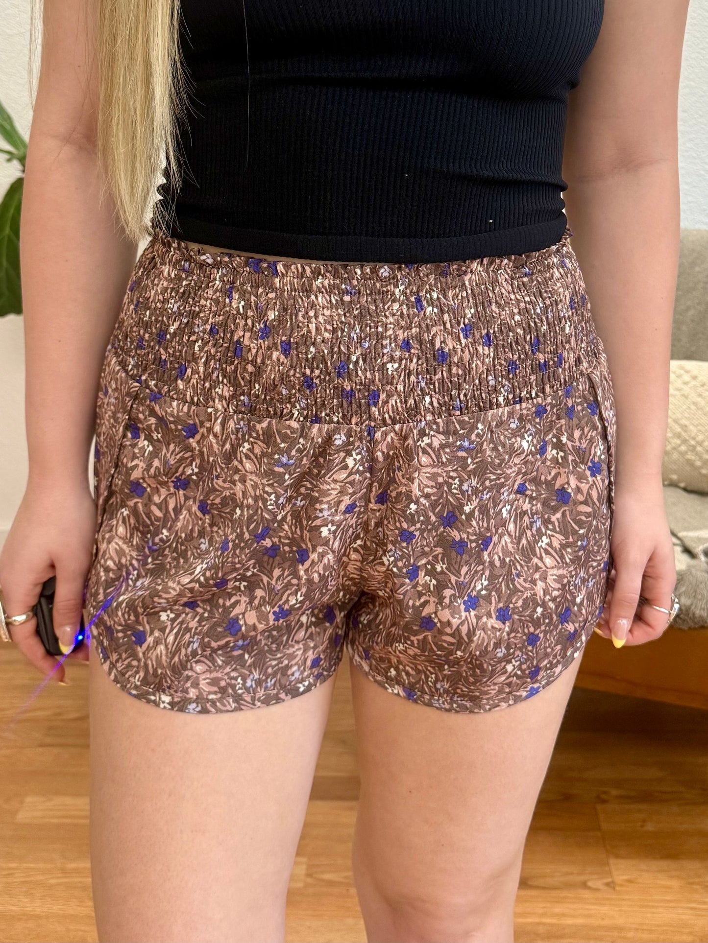 Purple Floral Smocked Shorts