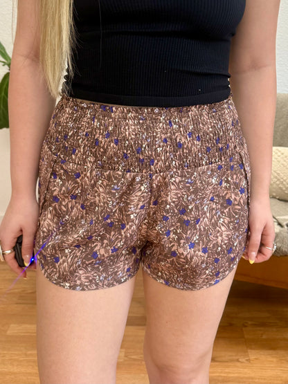 Purple Floral Smocked Shorts