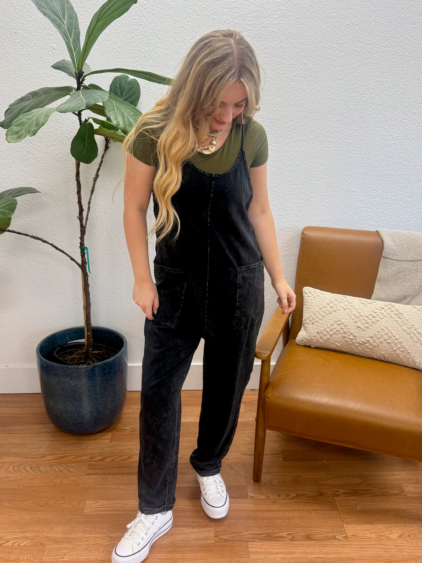 Vintage Black Washed Cami Jumpsuit