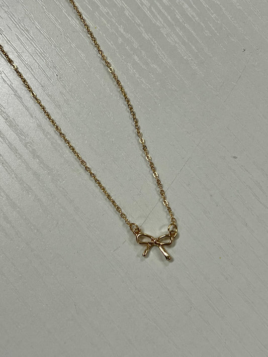 Gold Mini Bow Ribbon Necklace