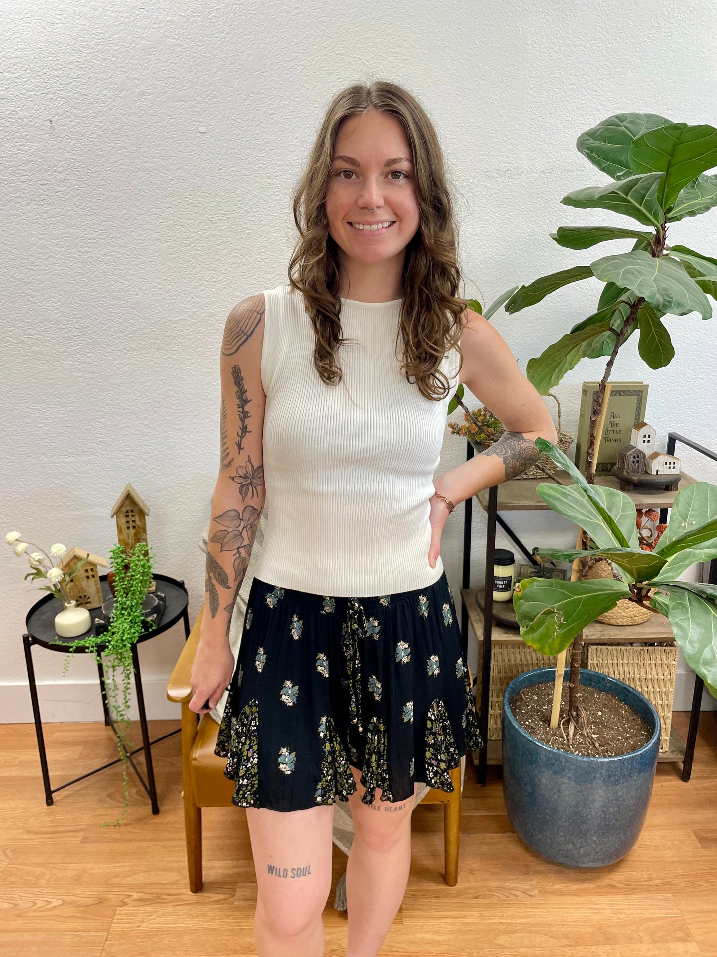 Black Printed Godet Shorts