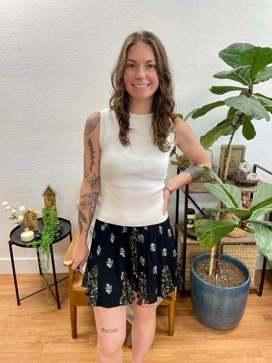 Black Printed Godet Shorts