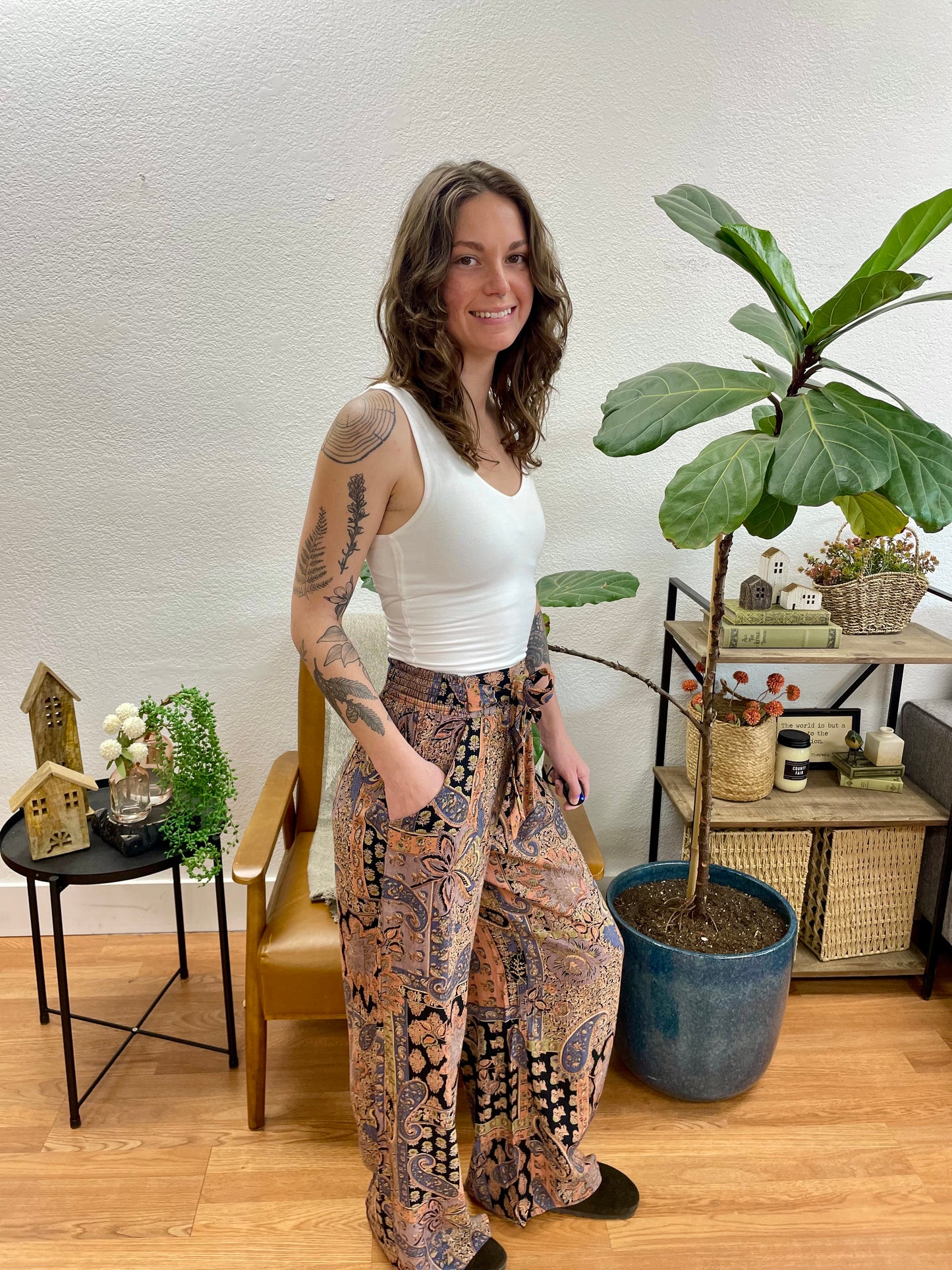 Moody Paisley Wide Leg Pants