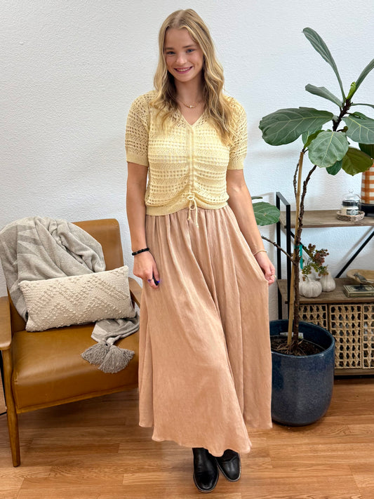 Mocha Textured Midi Skirt