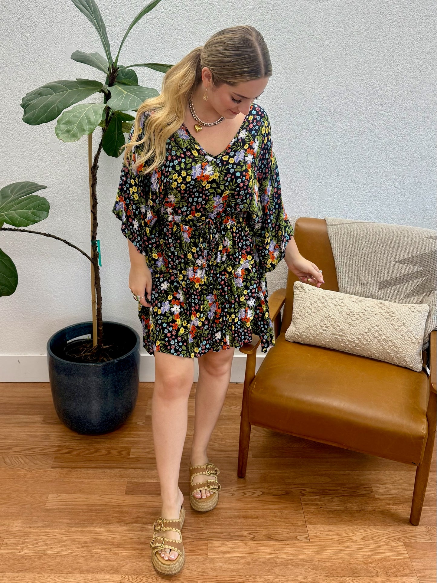 Navy Floral Tie Dress