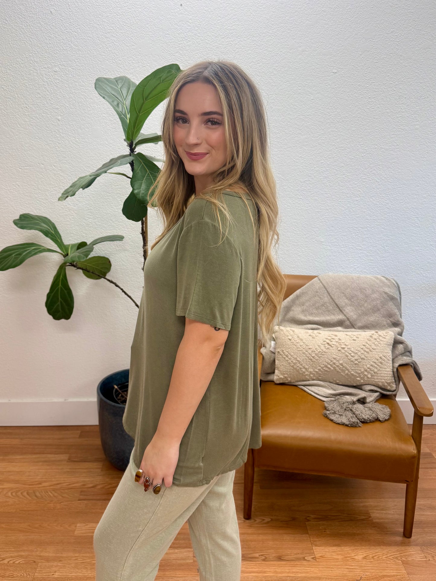 Olive Solid Hacci Knit Tee