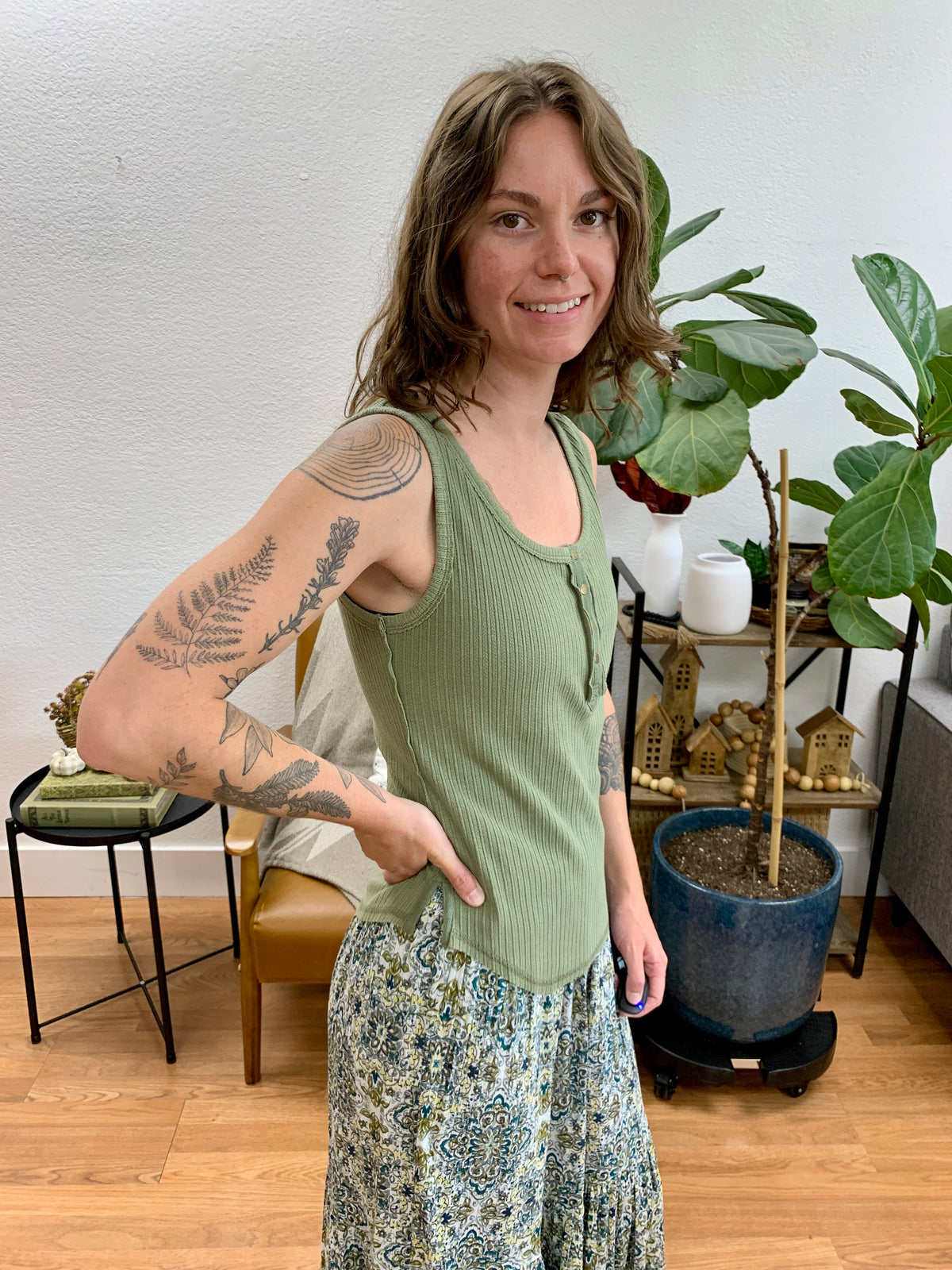 Olive Textured Rib Sleeveless Top