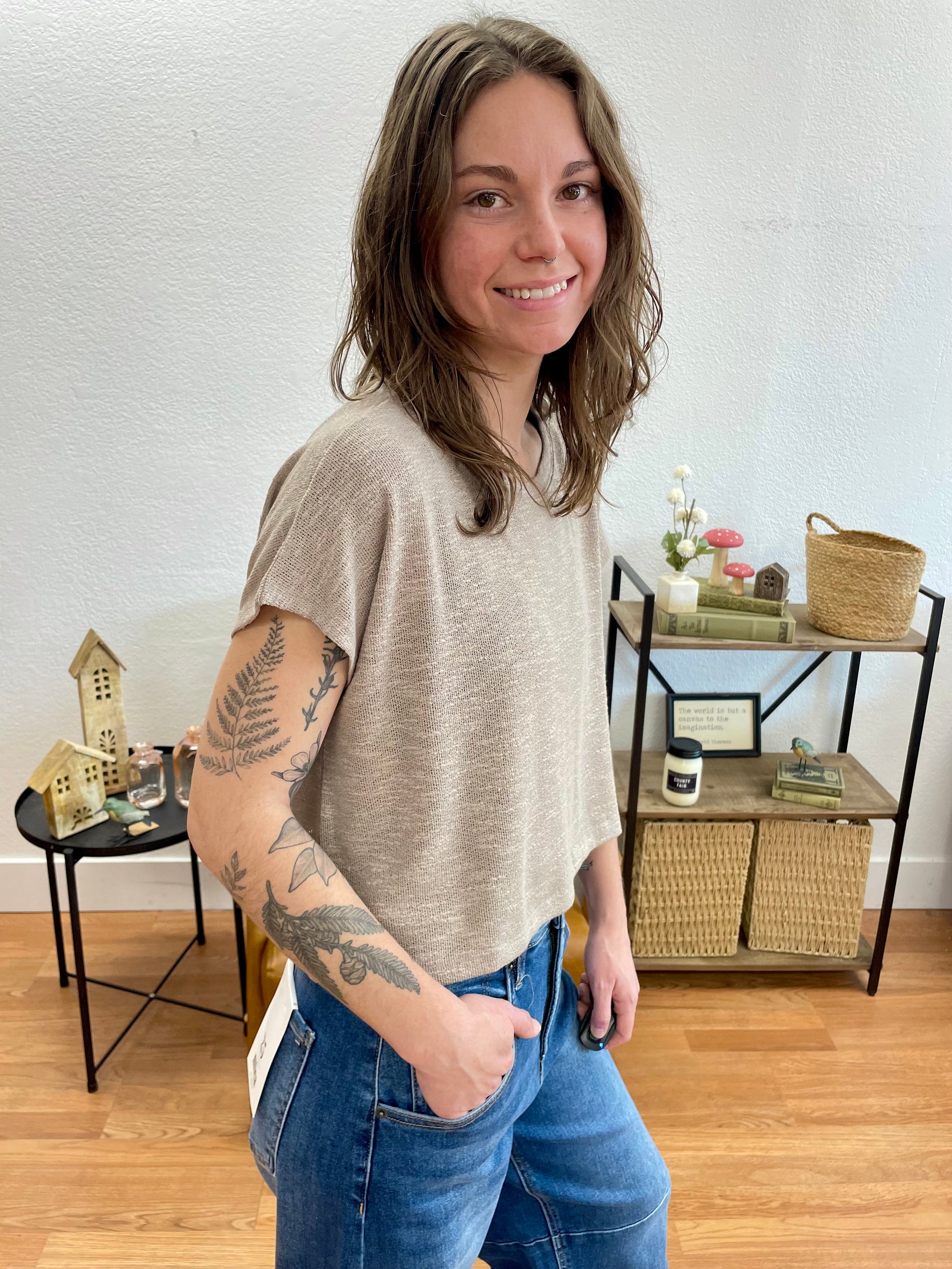 Mocha Slub Relaxed Crop Top - Terra Cottage