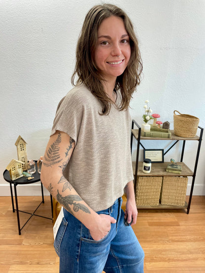 Mocha Slub Relaxed Crop Top - Terra Cottage