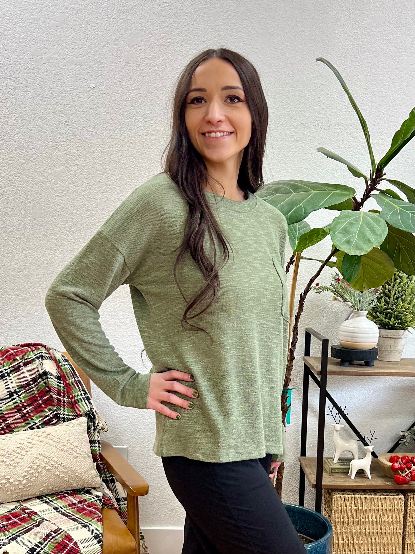 Olive Hacci Slub Long Sleeve