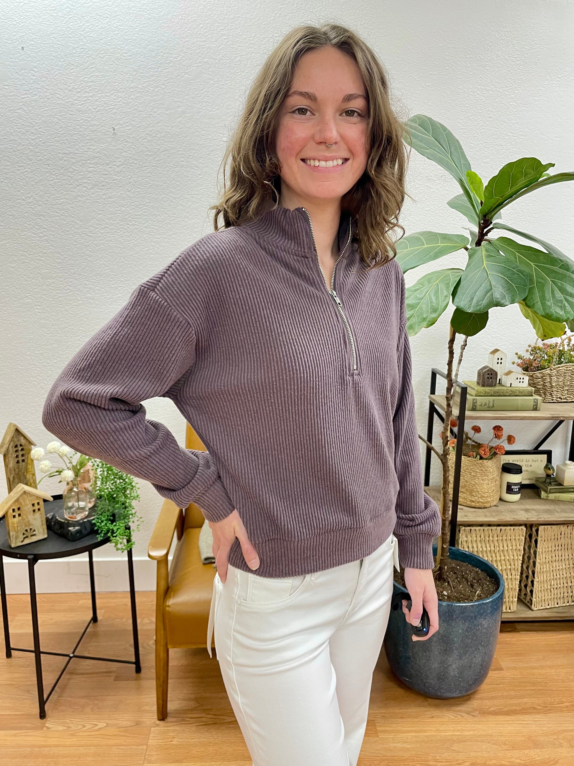 Chocolate Half Zip Top - Terra Cottage