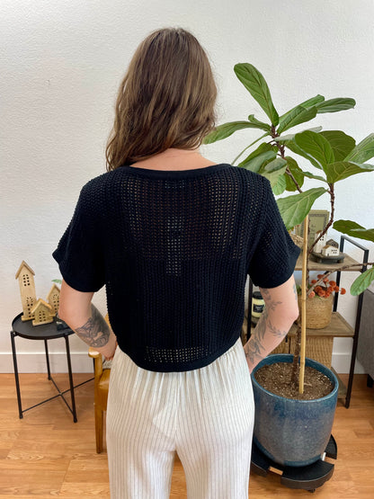 Black Crochet Short Sleeve Cardigan