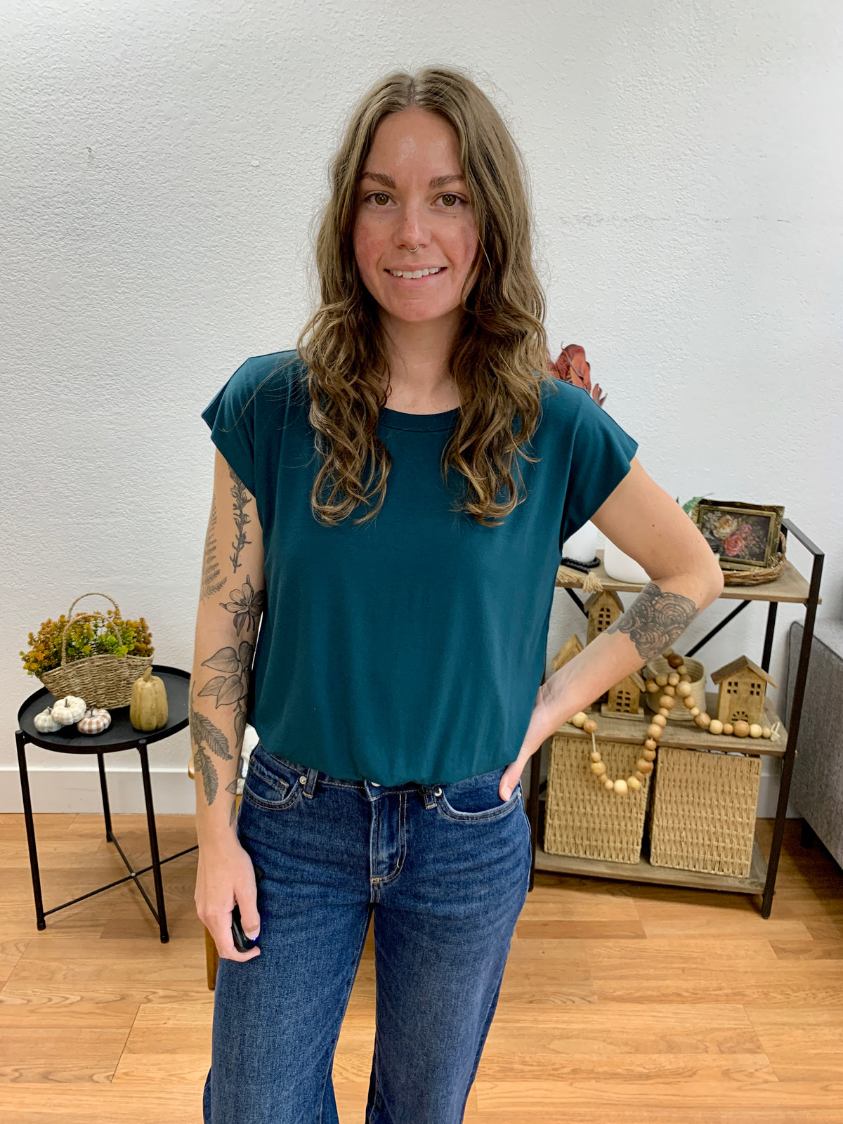 Hunter Green Balloon Hem Top