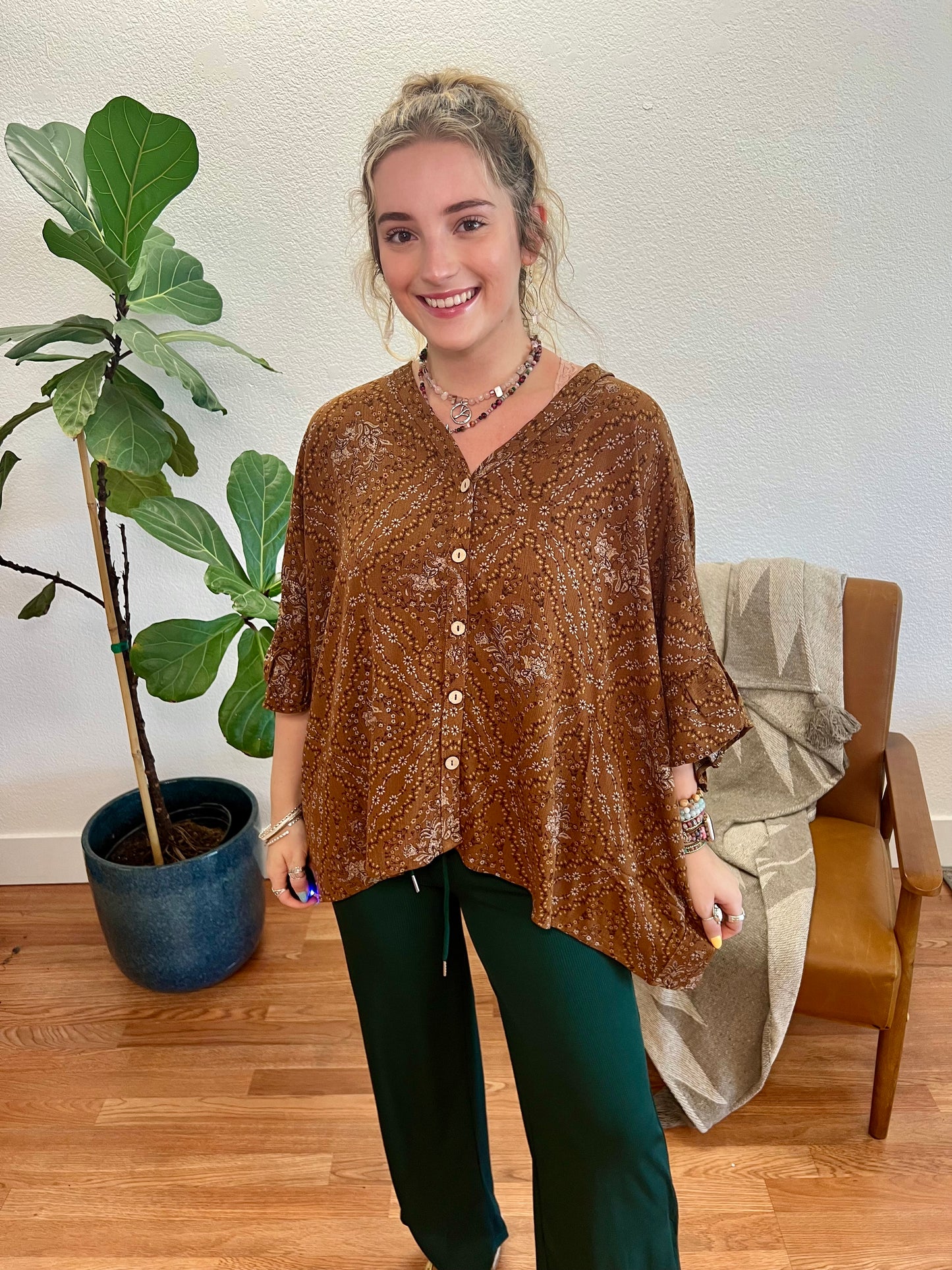 Butterscotch Ethnic Print Oversized Blouse