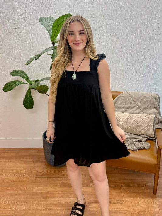 Black Ruffled Backless Mini Dress