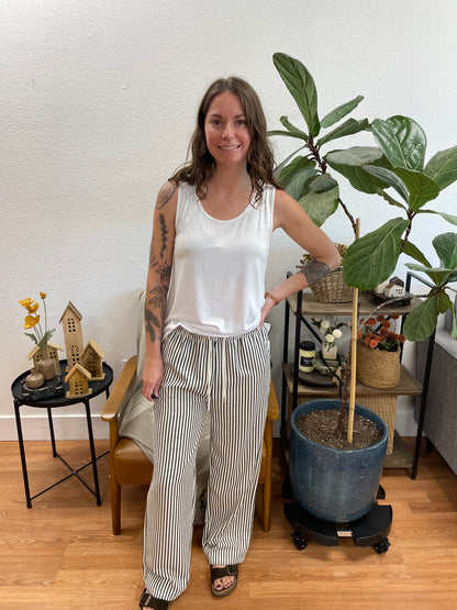 Black Striped Drawstring Pants