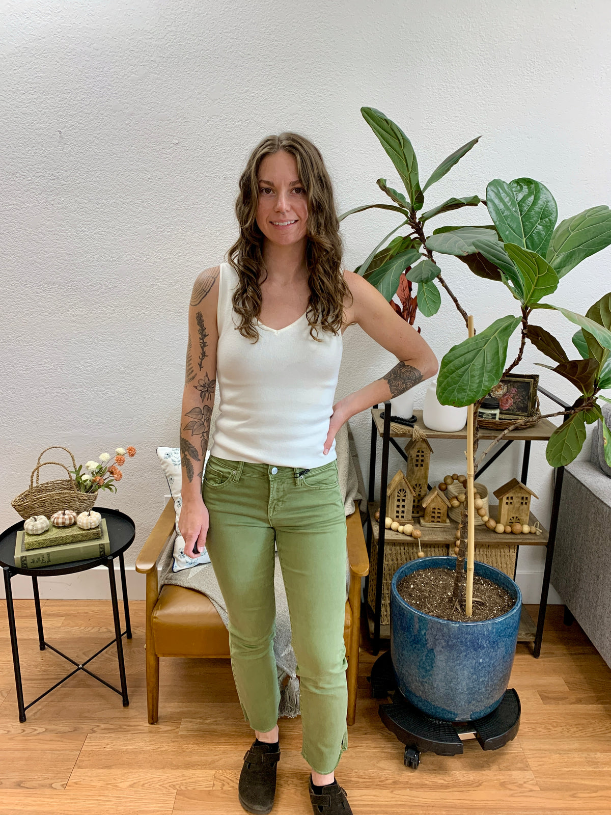 Mica Olive Straight Leg Jeans