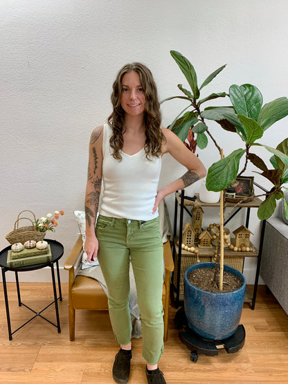 Mica Olive Straight Leg Jeans