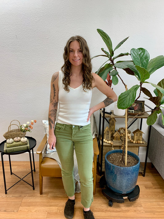 Mica Olive Straight Leg Jeans