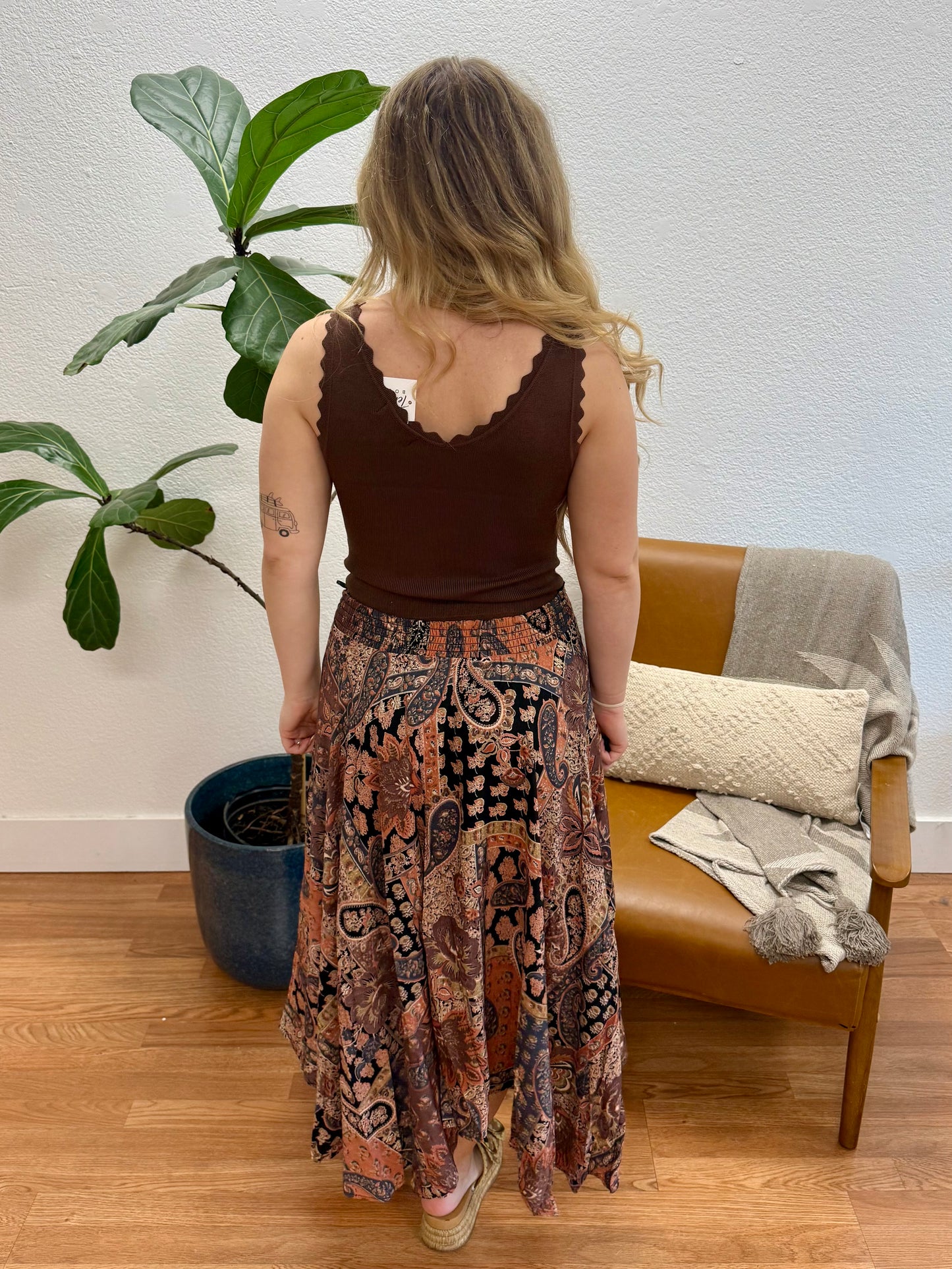 Black Scarf Hem Maxi Skirt