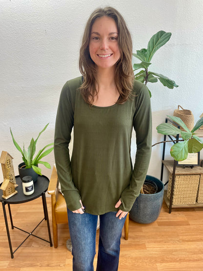 Olive Ribbed Top - Terra Cottage