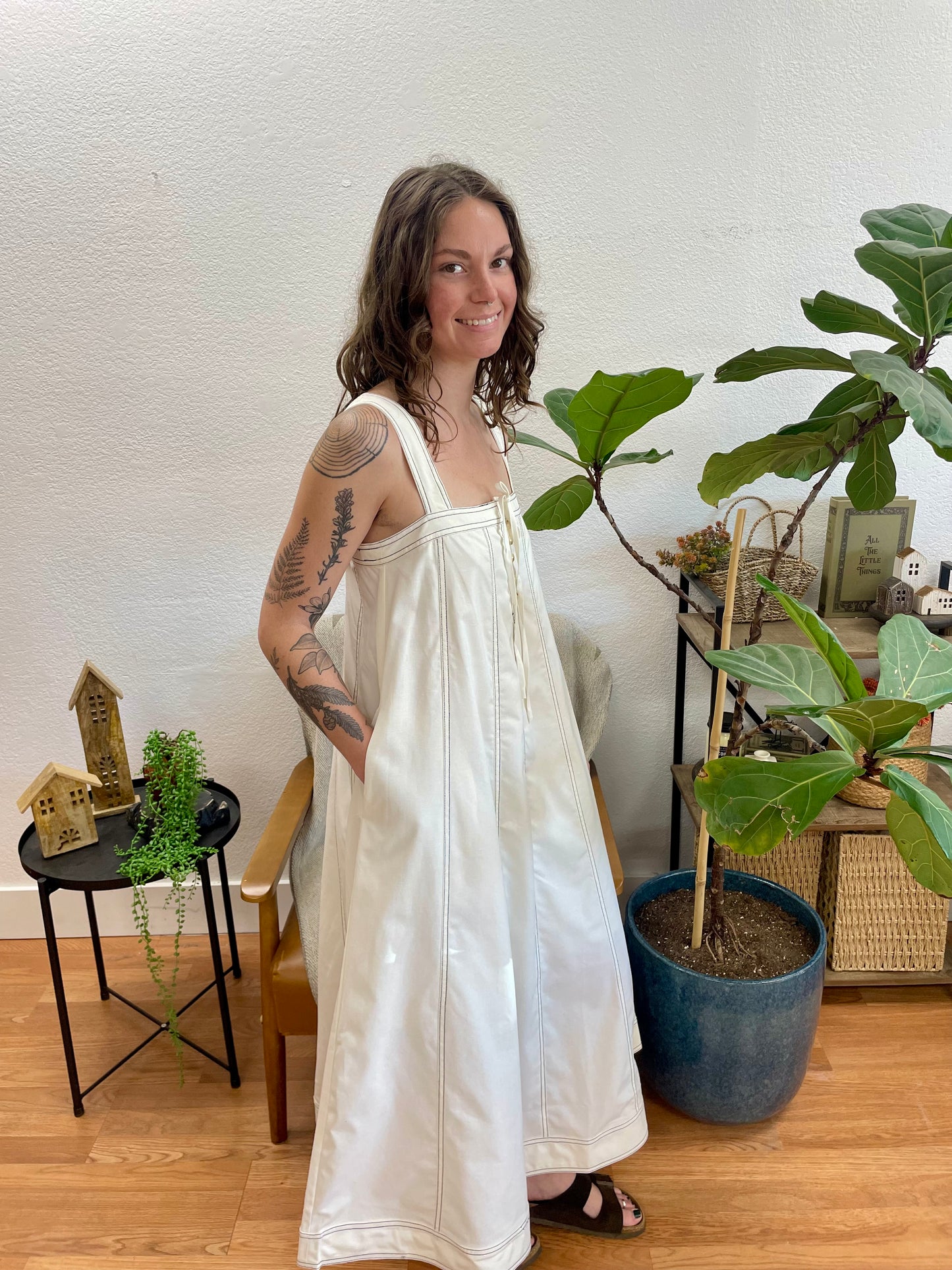 White Lace Front Midi Dress