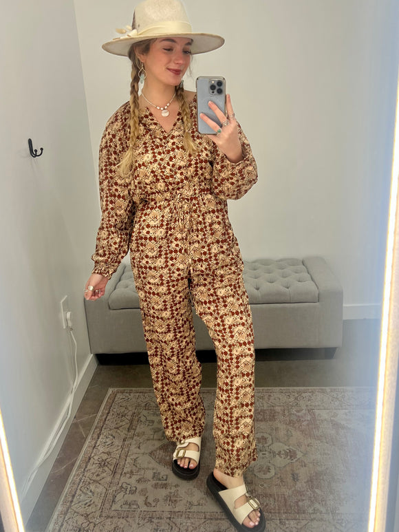 Floral V Neck Jumpsuit