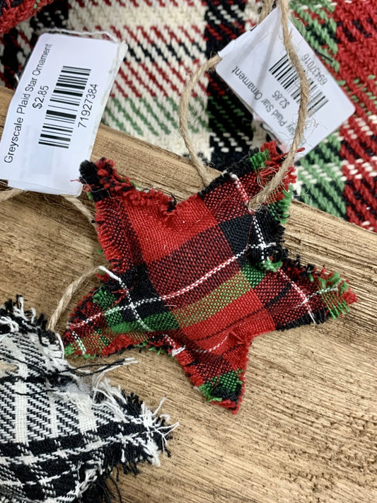 Set of 3 Red Plaid Star Ornaments