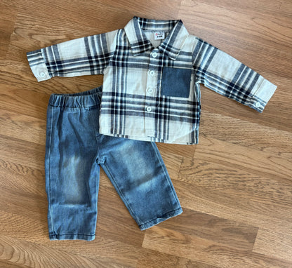 Boys 2 Piece Plaid Top & Jeans