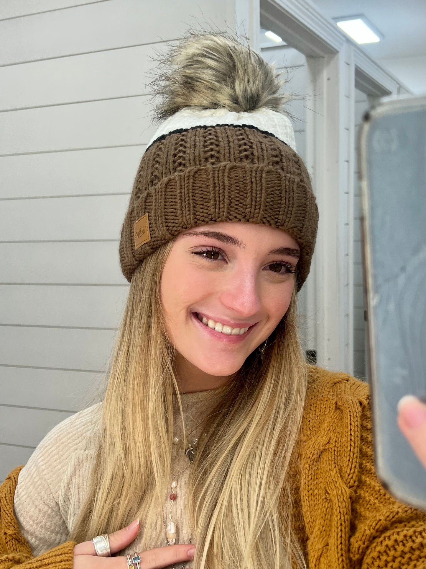 Color Block Pom Beanie