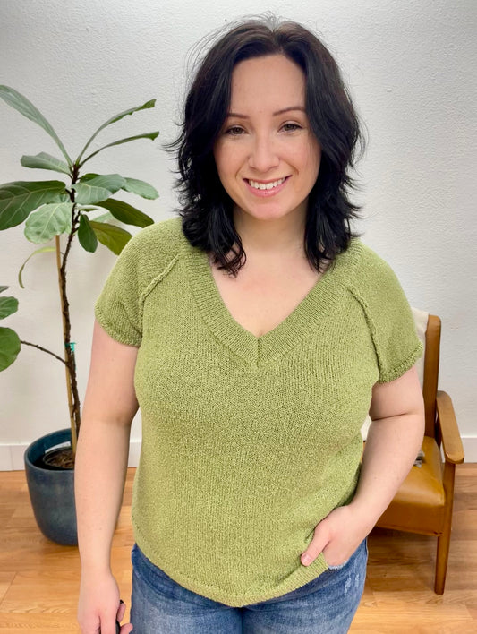 Light Olive Exposed Seam Knit Top