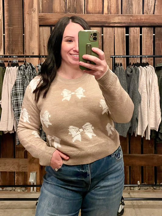 Heather Beige Jacquard Ribbon Sweater