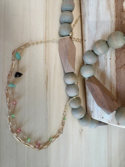 Stone Chip Mixed Chain Necklace