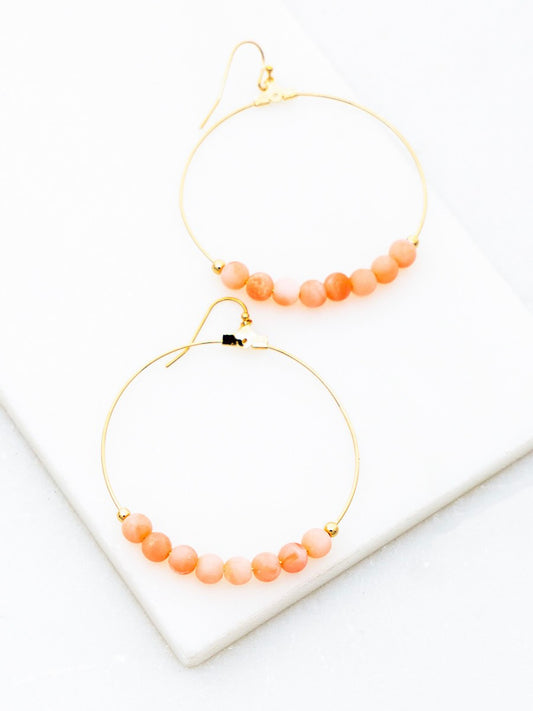 Pink Jade Stone Hoop Earrings