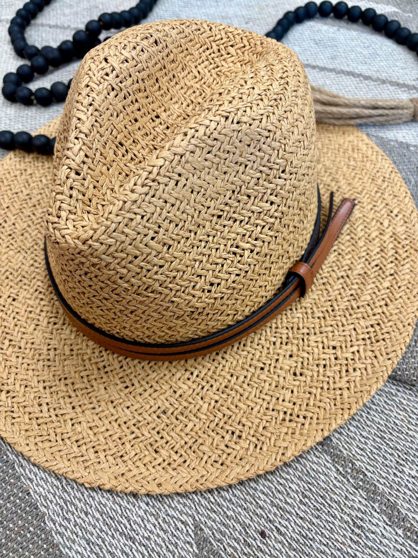 Panama Hat with Faux Leather Band Accent