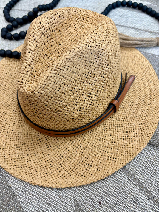 Panama Hat with Faux Leather Band Accent