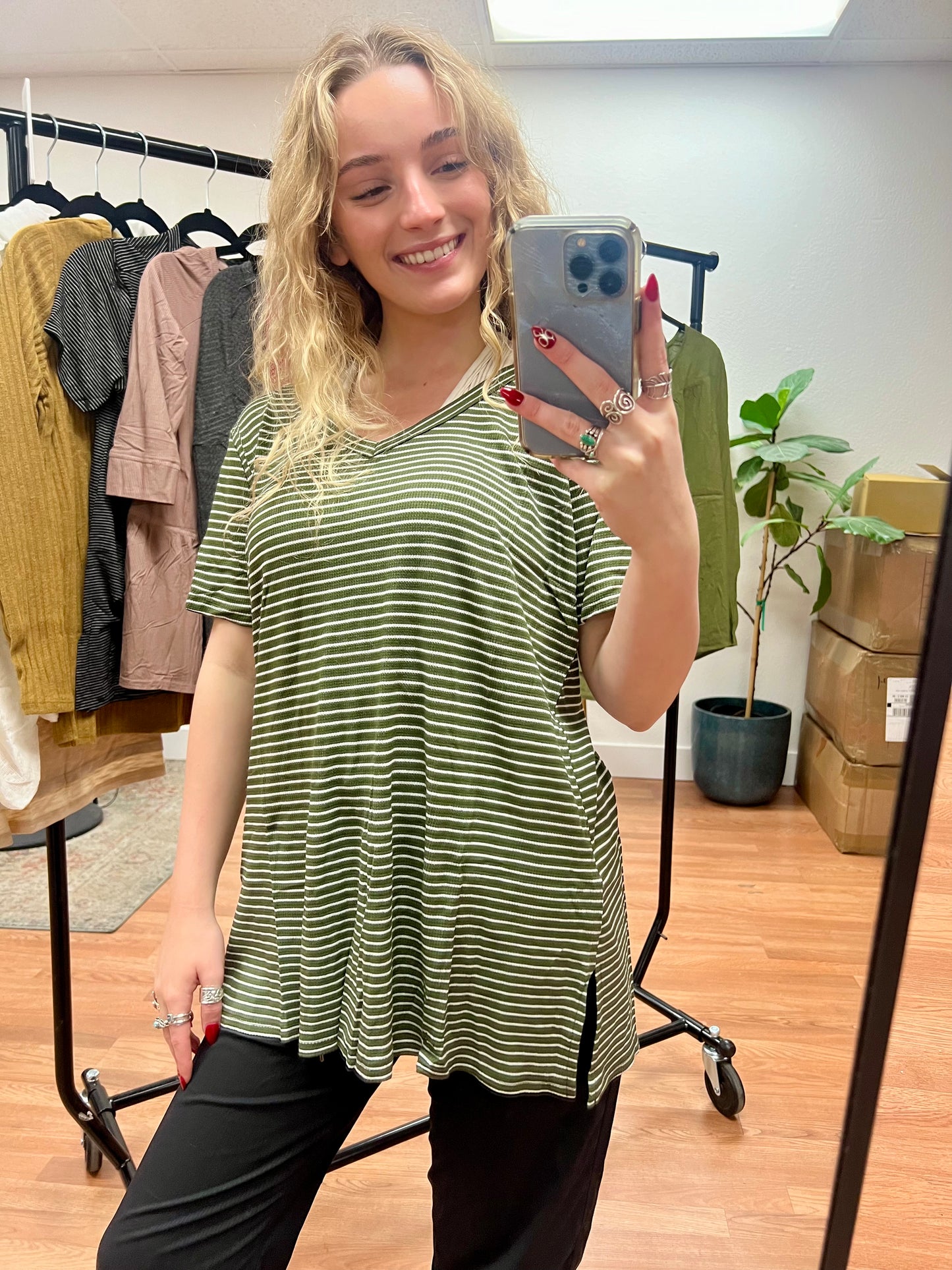 Olive Striped Thermal Tunic