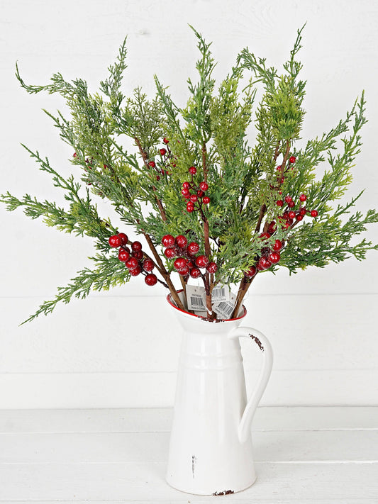 Icy Cedar Pine and Red Berry Spray