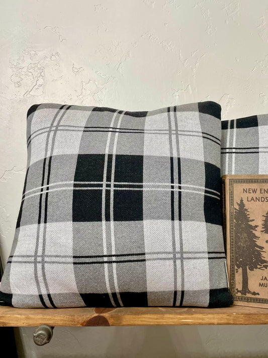 Large Black & White Plaid Pillow