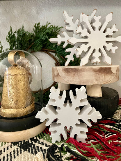 Distressed Chunky Wooden Snowflake Sitters