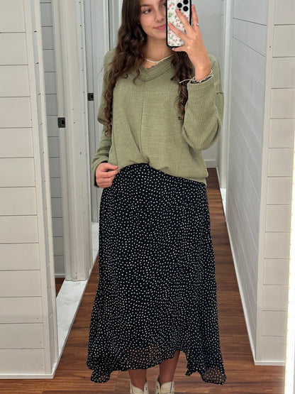 Black Polka Dot Midi Skirt