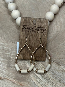 Ivory Wood/Acrylic Bead Teardrop Earrings
