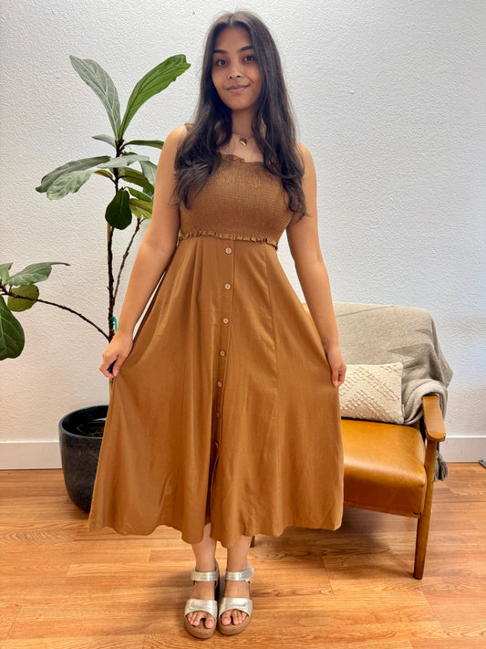 Light Brown Button Down Midi Dress