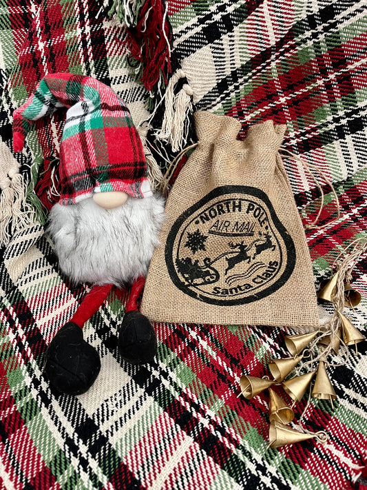 North Pole Air Mail Burlap Bag