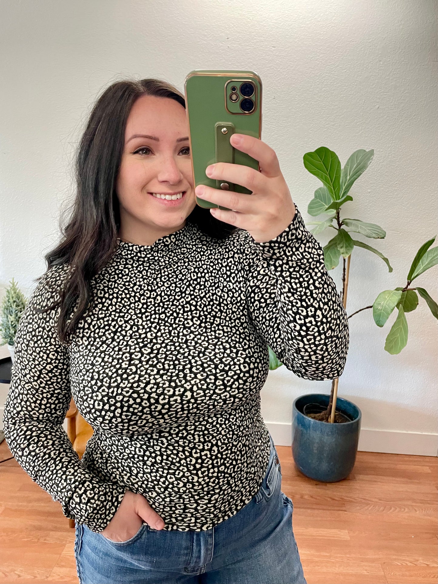 Black Animal Print Knit Top